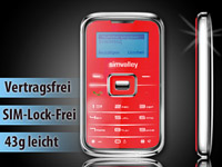 simvalley MOBILE Mini-Handy RX-180 "Pico INOX RED V.4" VERTRAGSFREI; Notruf-Handys 