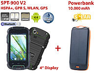 simvalley MOBILE Outdoor-Smartphone SPT-900 V2 + Solar-Powerbank; Notruf-Handys 